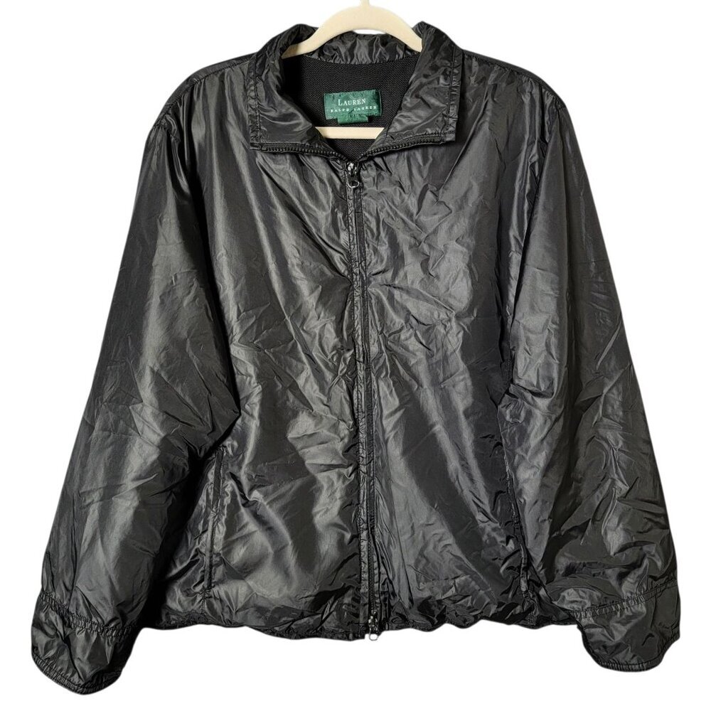 VTG Lauren Ralph Lauren Womens 90s Black Mesh Lined Windbreaker Jacket Large